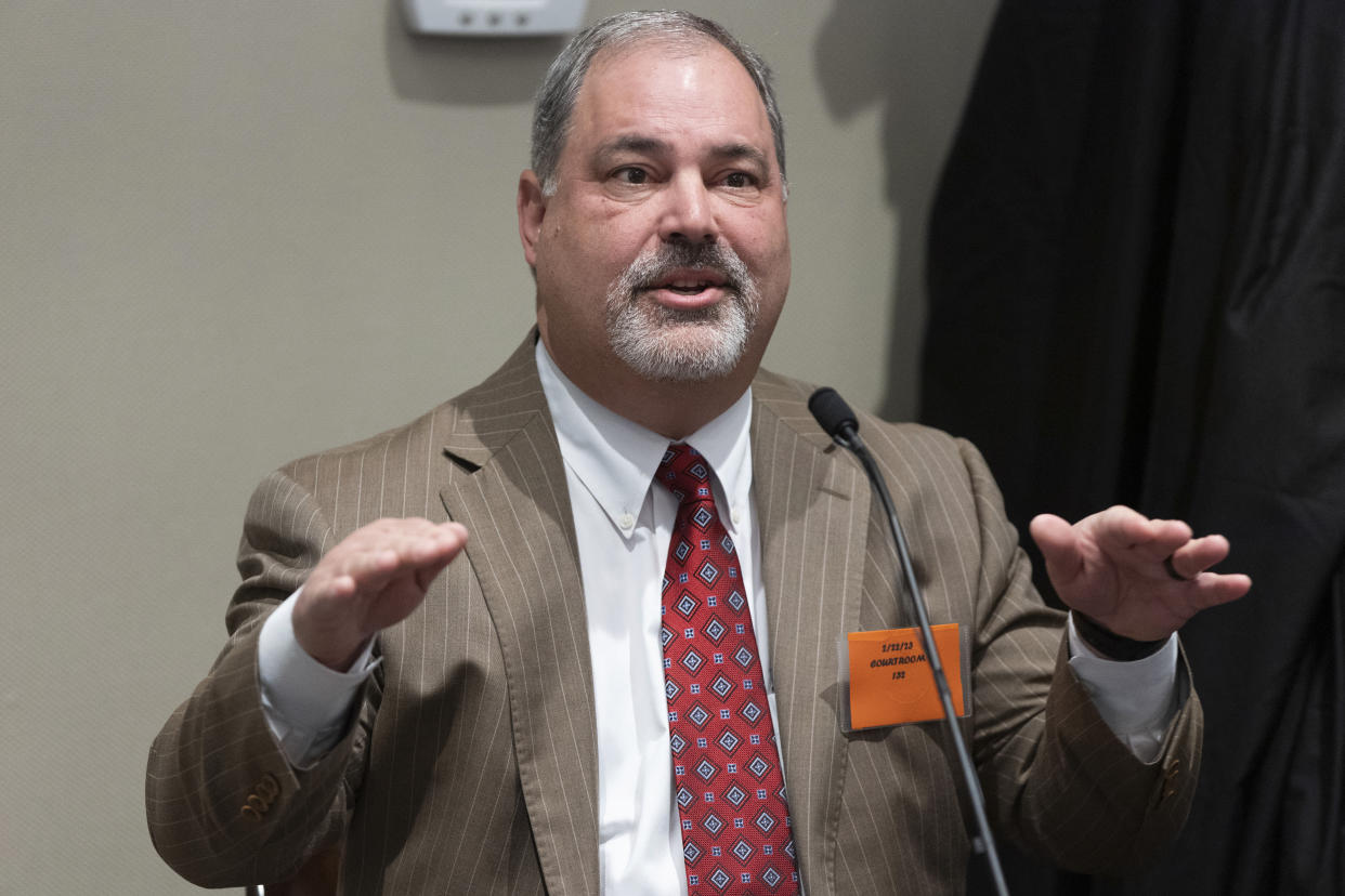 Mark Ball, a former colleague of Alex Murdaugh, testifies during Murdaugh's trial for murder at the Colleton County Courthouse in Walterboro, S.C., on Wednesday, Feb. 22, 2023. The 54-year-old attorney is standing trial on two counts of murder in the shootings of his wife and son at their Colleton County, S.C., home and hunting lodge on June 7, 2021. (Joshua Boucher/The State via AP, Pool)