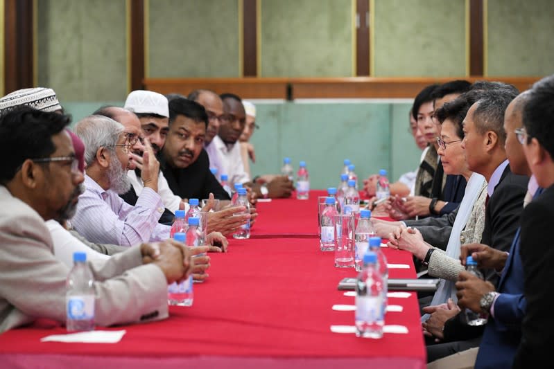 Hong Kong's Chief Executive Carrie Lam meets with representatives of the Incorporated Trustees of the Islamic Community Fund of Hong Kong and other leaders of the local Muslim community in Hong Kong