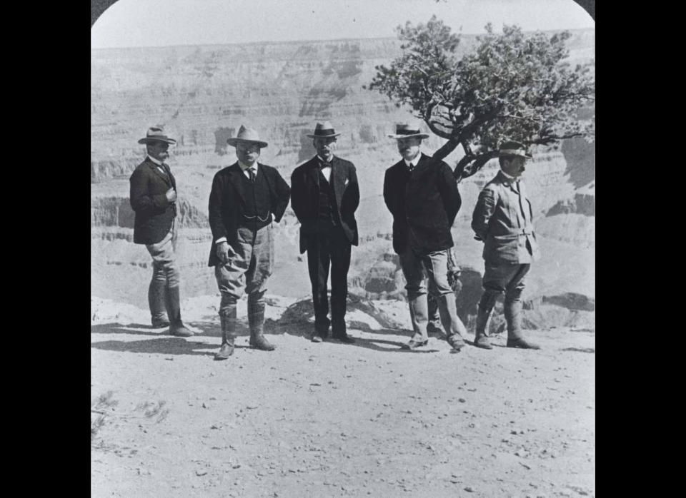 Teddy Roosevelt, second from left, is seen touring the Grand Canyon. Credit: NPS