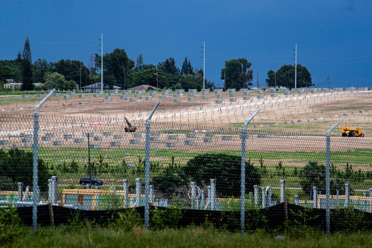 A solar farm under construction on the north side of Waverly Road near Scenic Highway. It extends across Scenic Highway to the east. Polk County is among the state's hotbeds for new solar power facilities as utility companies gobble up formerly agricultural land.