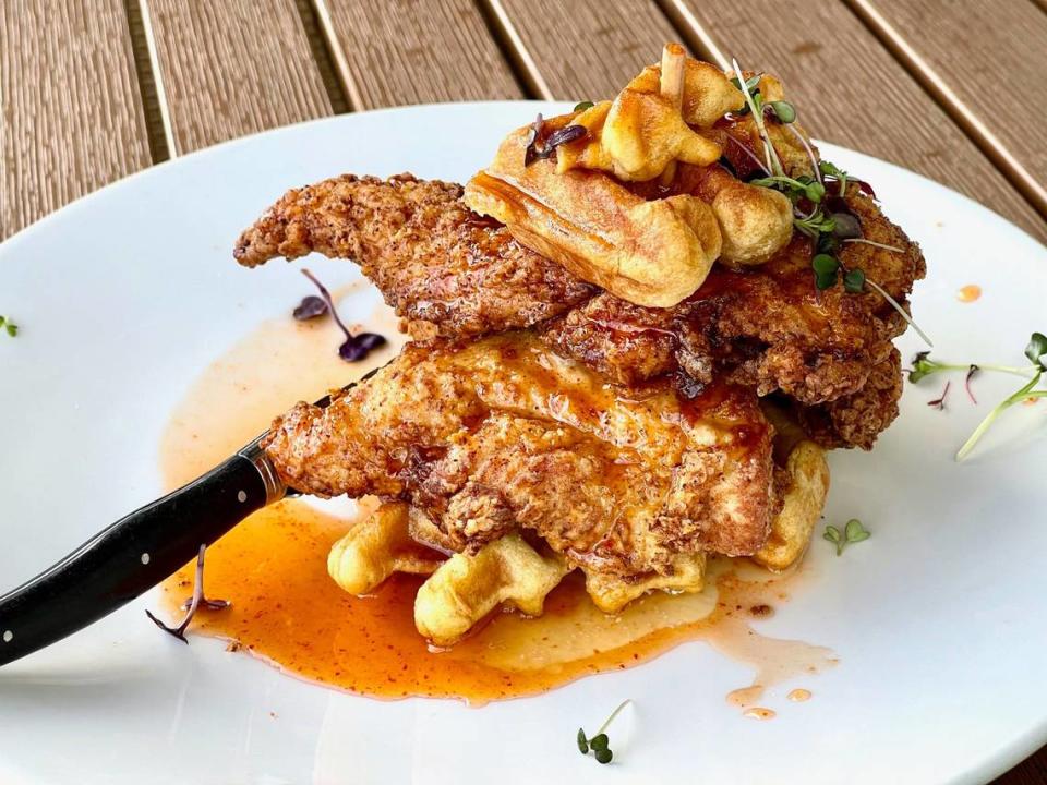 The buttermilk fried chicken and soft Liège waffles at Bella Cafe and Grille.