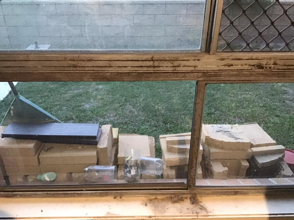 Grimy and dirty window frame