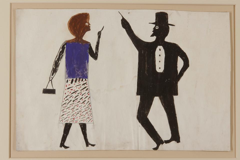 Bill Traylor (American, 1853–1949), Man, Woman, about 1940–1942, watercolor and graphite on cardboard, Montgomery Museum of Fine Arts, Gift of Charles and Eugenia Shannon, 1982.4.28