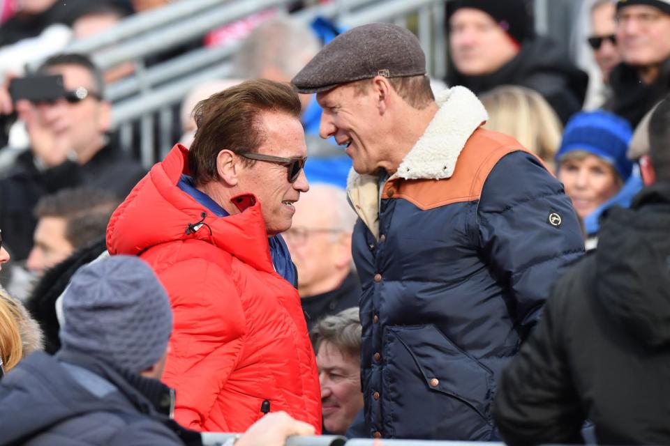 Ziemlich beste Freunde: Arnold Schwarzenegger (links) und Ralf Moeller beim legendären Hahnenkammrennen 2018 in Kitzbühel. "Es geht um Loyalität und Vertrauen", verrät Moeller. (Bild: 2018 Getty Images/Sebastian Widmann)