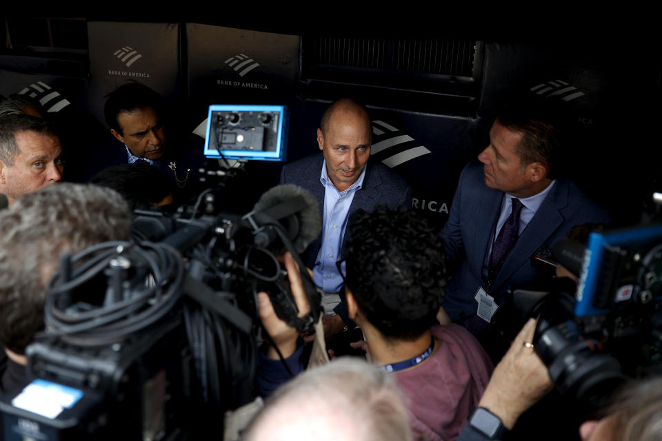 Longtime Yankees general manager Brian Cashman came out strong in defending his recent roster decisions despite a highly disappointing 2023 season. (Photo by New York Yankees/Getty Images)