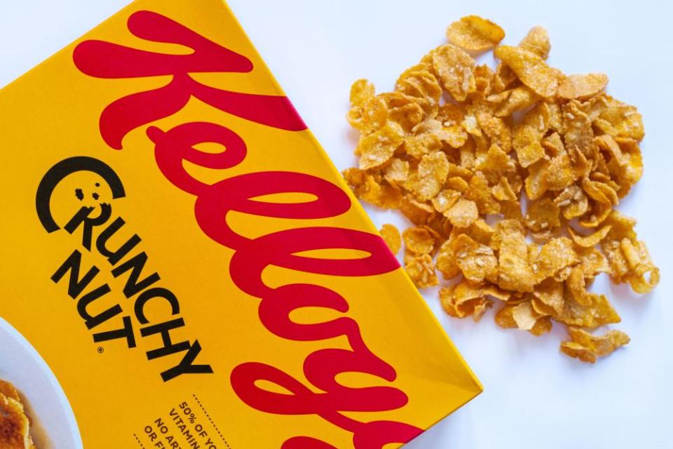 A box of Kellogg’s Crunchy Nut cereal