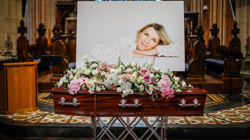 The coffin of Rebecca Wilson is seen ahead of her funeral service at St Andrews Cathedral. Photo: AAP