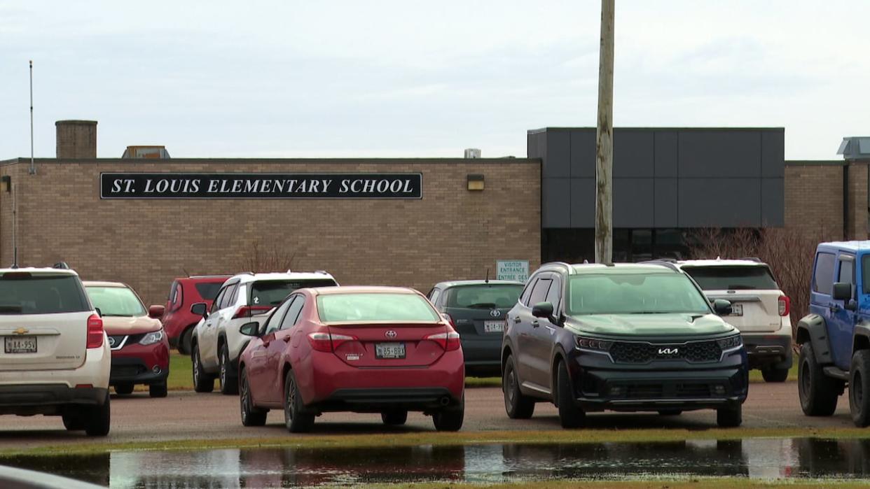 Power, water and phone service at St. Louis Elementary were cut off Monday as high winds swept across the province. (Stacey Janzer/CBC - image credit)