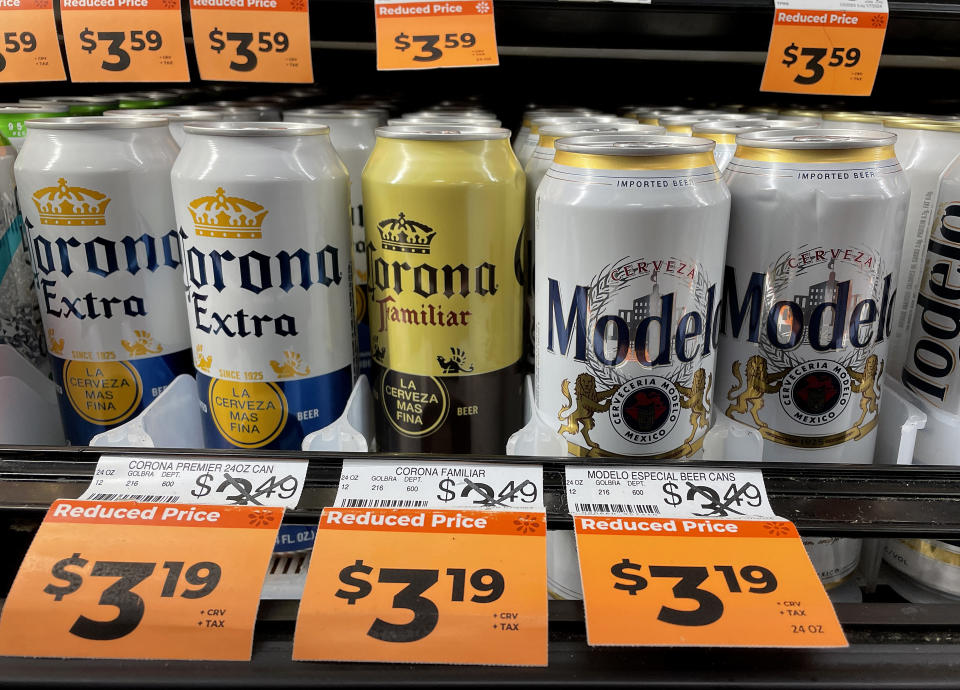 SAN RAFAEL, CALIFORNIA - APRIL 06: Corona and Modelo beers are displayed on a grocery store shelf on April 06, 2023 in San Rafael, California. New York-based Constellation Brands, which has an extensive portfolio of beers and wines, reported fourth quarter earnings that beat analyst expectations with revenue of $2 billion. (Photo by Justin Sullivan/Getty Images)