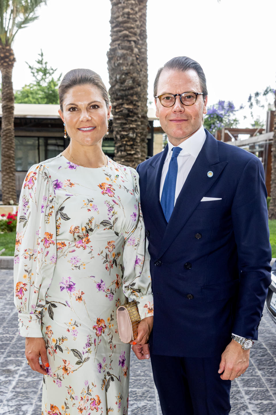 AMMAN, JORDAN - JUNE 1: Crown Princess Victoria of Sweden and Prince Daniel of Sweden leave their hotel for the wedding of Crown Prince Al Hussein Bin Abdullah of Jordan on June 1, 2023 in Amman, Jordan. (Photo by Patrick van Katwijk/Getty Images)
