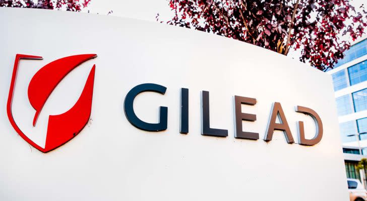 A Gilead Sciences (GILD) sign at the company headquarters in Silicon Valley, California.