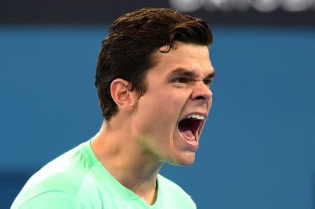 Tennis - Brisbane International - Pat Rafter Arena, Brisbane, Australia - 7/1/17 Canada’s Milos Raonic reacts during his match against Bulgaria’s Grigor Dimitrov. REUTERS/Steve Holland