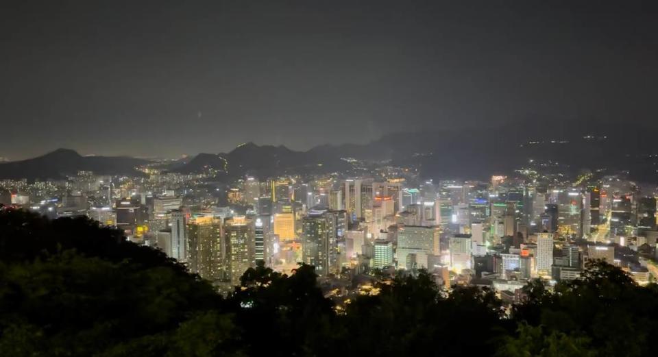 A view of Seoul’s skyline, from near the base of N Seoul Tower in the center of the city, photographed at the end of Théoden Janes’s first full day in Korea.