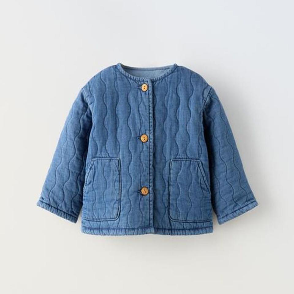 <p><a href="https://go.redirectingat.com?id=74968X1596630&url=https%3A%2F%2Fwww.zara.com%2Fus%2Fen%2Ffaux-denim-padded-jacket-p04433501.html%3Fv1%3D322291421%26v2%3D2359601&sref=https%3A%2F%2F" rel="nofollow noopener" target="_blank" data-ylk="slk:Shop Now;elm:context_link;itc:0;sec:content-canvas" class="link ">Shop Now</a></p><p>Quilted Denim Jacket for Baby</p><p>Zara</p><p>$35.90</p>