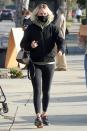 <p>Amber Valletta makes her way to a taco truck in Los Angeles on Wednesday.</p>