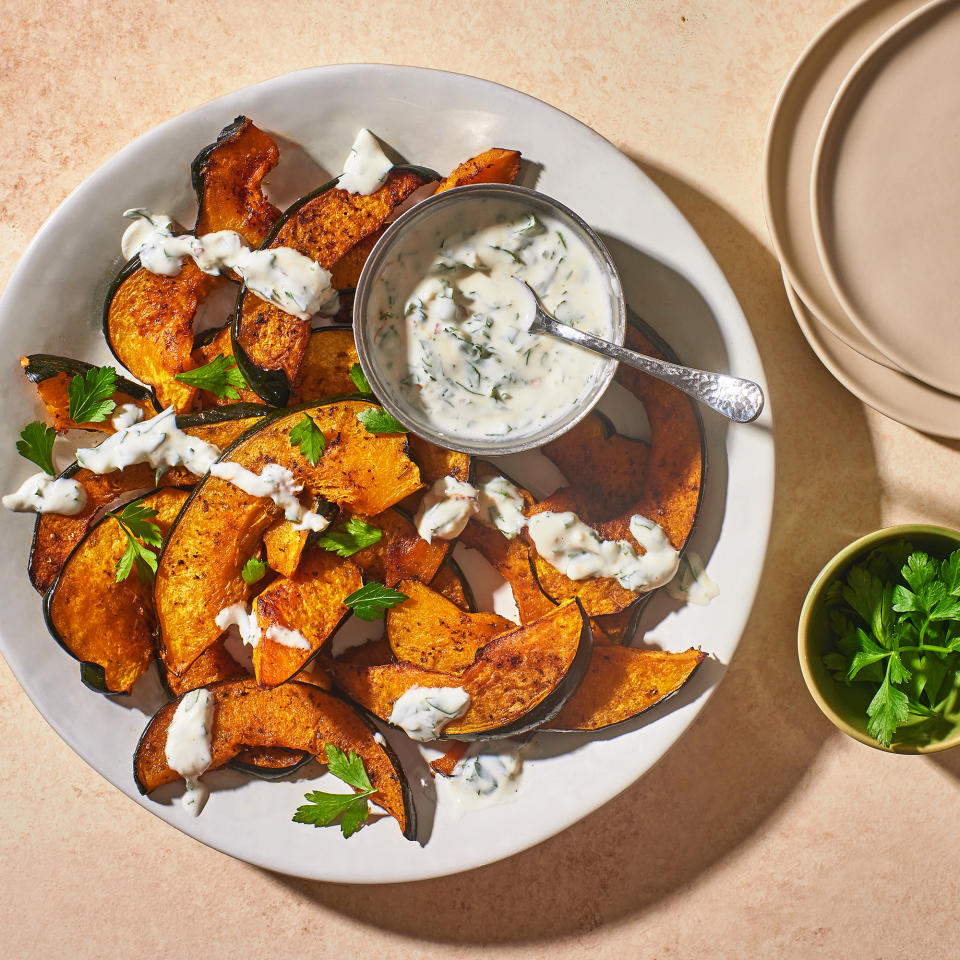 Roasted Acorn Squash Wedges with Garlic-Herb Sauce
