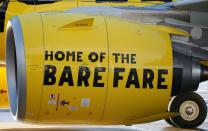 FILE PHOTO: A slogan of low cost carrier Spirit Airlines is pictured on an engine in Colomiers near Toulouse
