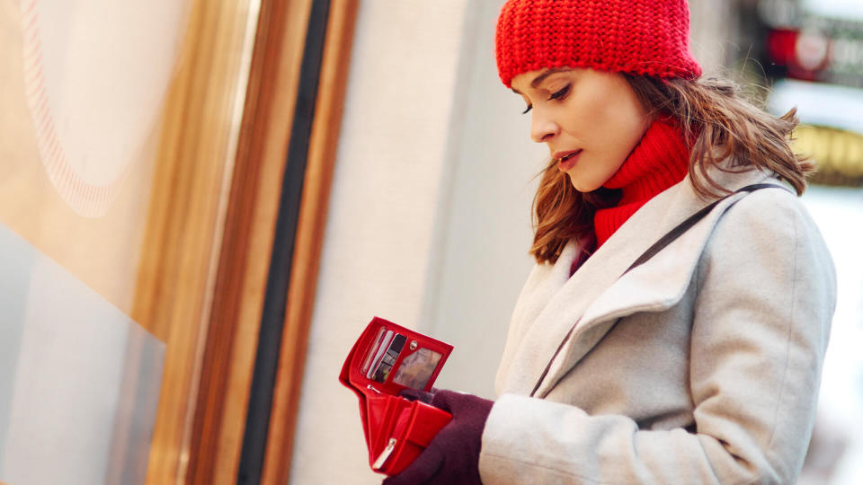 Woman spent all her money during Christmas shopping.