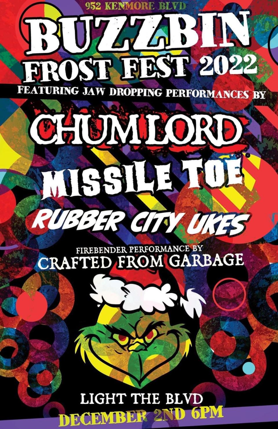 The new Buzzbin in Kenmore in Akron will be holding "Frost Fest 2022" on Dec. 2 featuring Chumlord, Missile Toe and Rubber City Ukes.