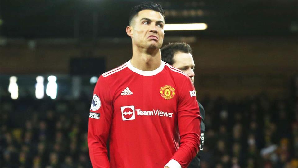 Cristiano Ronaldo (pictured) looking unhappy during Manchester United's match.