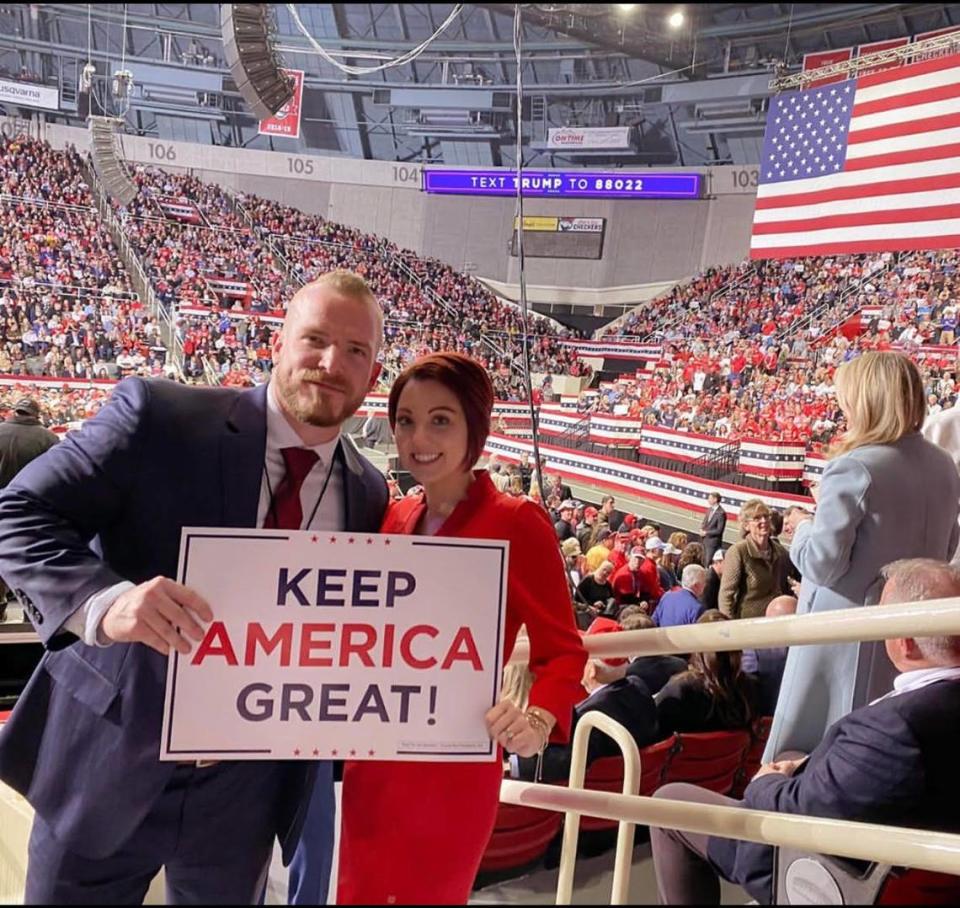 Graham Allen, left, pictured with his wife Elissa Vinzant Allen at a rally for Donald Trump.