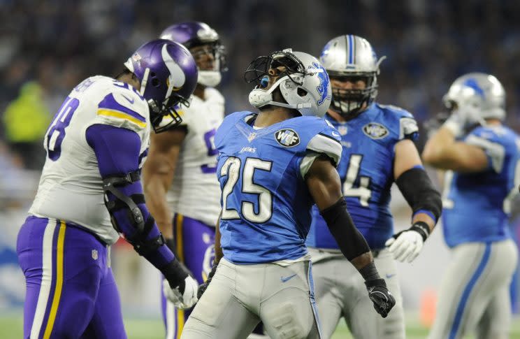 Theo Riddick and the Detroit Lions are in sole possession of first place in the NFC North with five games to play (AP)