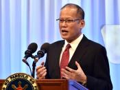 Philippine President Benigno Aquino delivers a speech at the "Future of Asia" forum in Tokyo on June 3, 2015