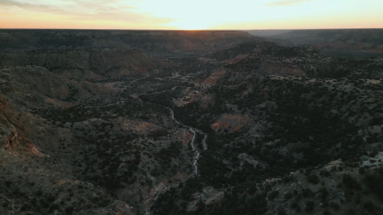 A screen capture from “Don’t Bet the Horse You Rode In On” by Amarillo local Cole Brakebill, 40, shows Palo Duro Canyon.