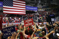 President Donald Trump speaks during a rally in Estero, Fla., Wednesday, Oct. 31, 2018. Trump is campaigning for Florida Republican Gov. Rick Scott, who is challenging incumbent Democratic Sen. Bill Nelson for a seat in the Senate. (AP Photo/Susan Walsh)