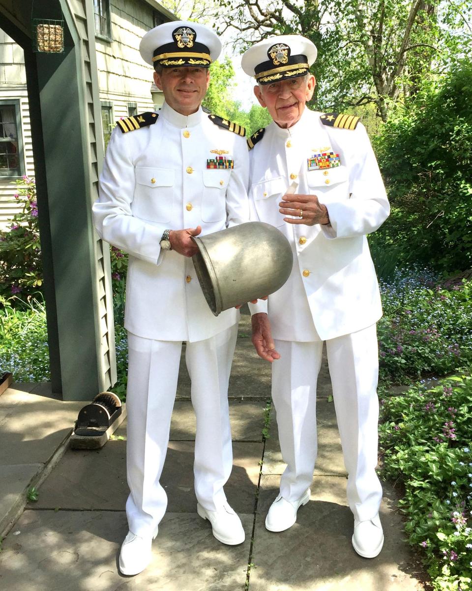 Navy veterans Tom Wilber and his father Gene Wilber just before participating in the 2015 Memorial Day parade.