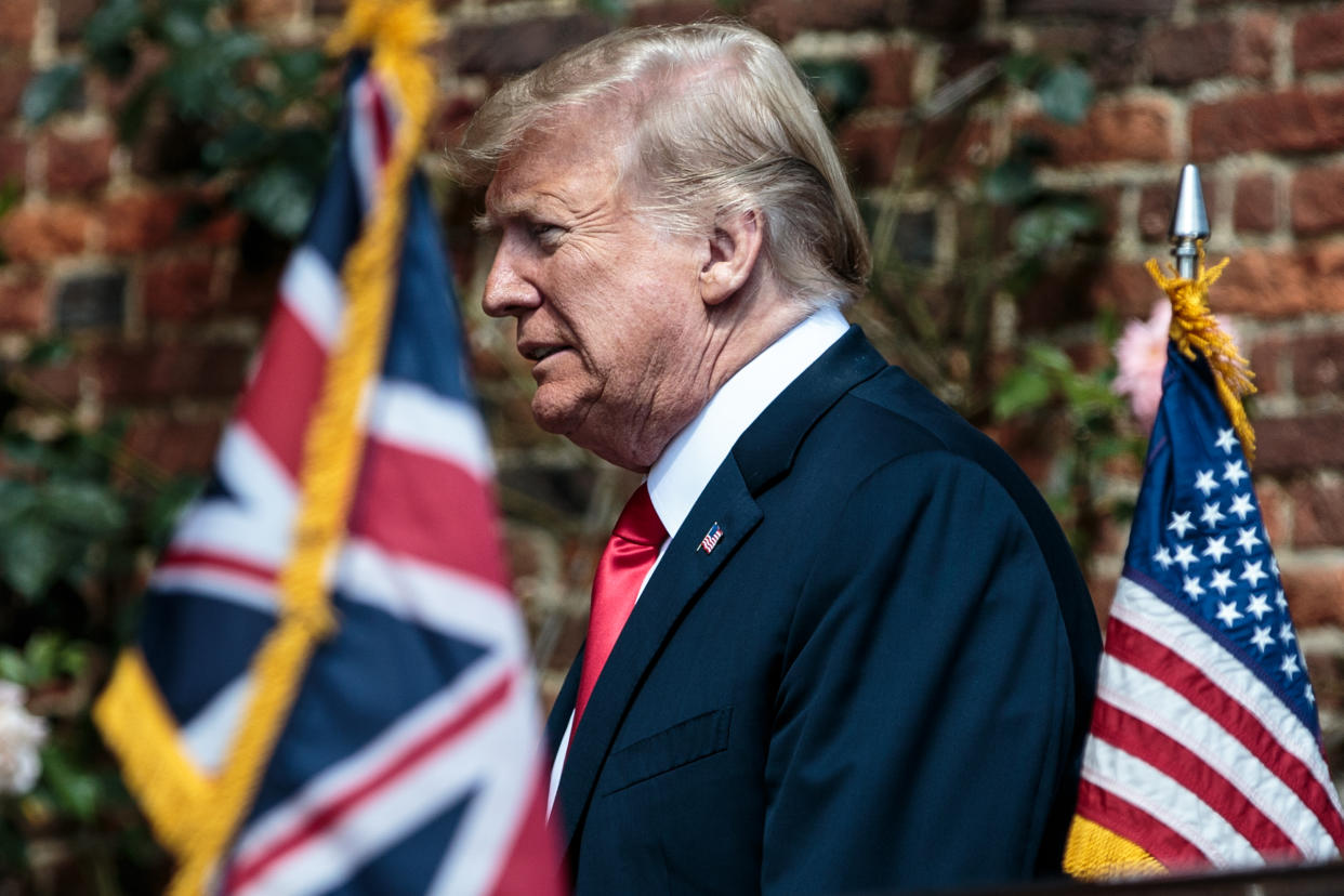 President Trump arrives at British Prime Minister Theresa May’s country home on Friday. (Photo: Jack Taylor, WPA pool/Getty Images)