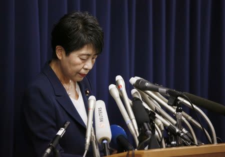 Japan’s Justice Minister Yoko Kamikawa attends a news conference following the execution of several members of the Japanese doomsday cult, including its leader Chizuo Matsumoto, who is also known as Shoko Asahara, at the Justice Ministry in Tokyo, Japan July 6, 2018. REUTERS/Issei Kato