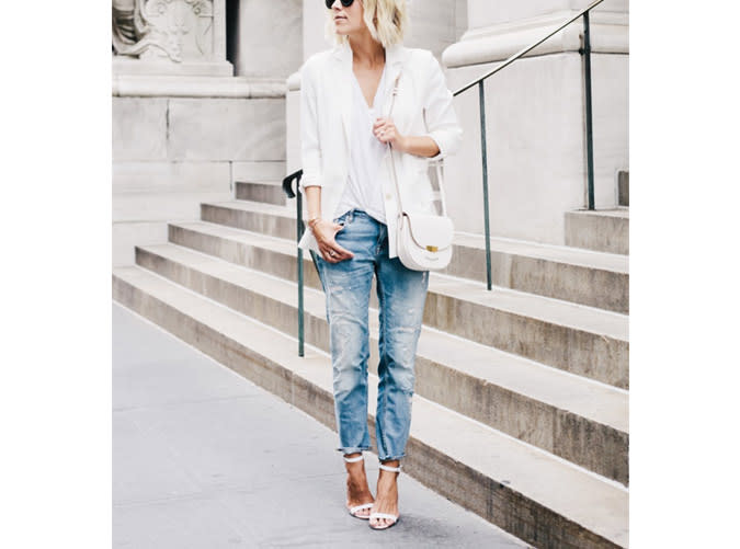 With a Blazer, Jeans and Strappy Sandals