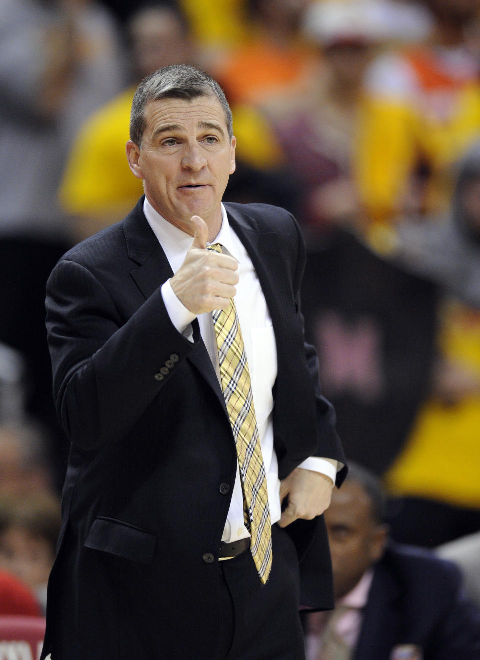 Maryland head coach Mark Turgeon gestures during the first half of an NCAA college basketball game against Syracuse, Monday, Feb. 24, 2014, in College Park, Md. Syracuse won 57-55. (AP Photo/Nick Wass)