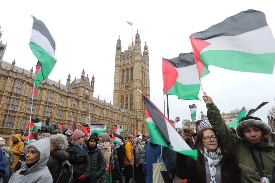 There was a pro-Palestine protest outside the Commons on during Wednesday's debate. (PA)