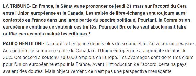 <span>Capture d'écran, réalisée le 28 mars 2024, d'une partie de l'entretien du commissaire européen à l'Economie Paolo Gentiloni publié par La Tribune le 20 mars 2024</span>