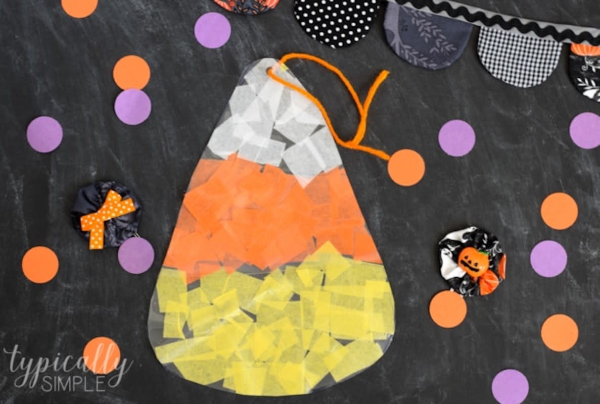 <p>Typically Simple</p><p>Everyone will wish this sweet craft from <a href="https://typicallysimple.com/tissue-paper-candy-corn/" rel="nofollow noopener" target="_blank" data-ylk="slk:Typically Simple;elm:context_link;itc:0;sec:content-canvas" class="link rapid-noclick-resp">Typically Simple</a> was edible! You can hang it up in the window, on the wall or from the ceiling when it’s done.</p>