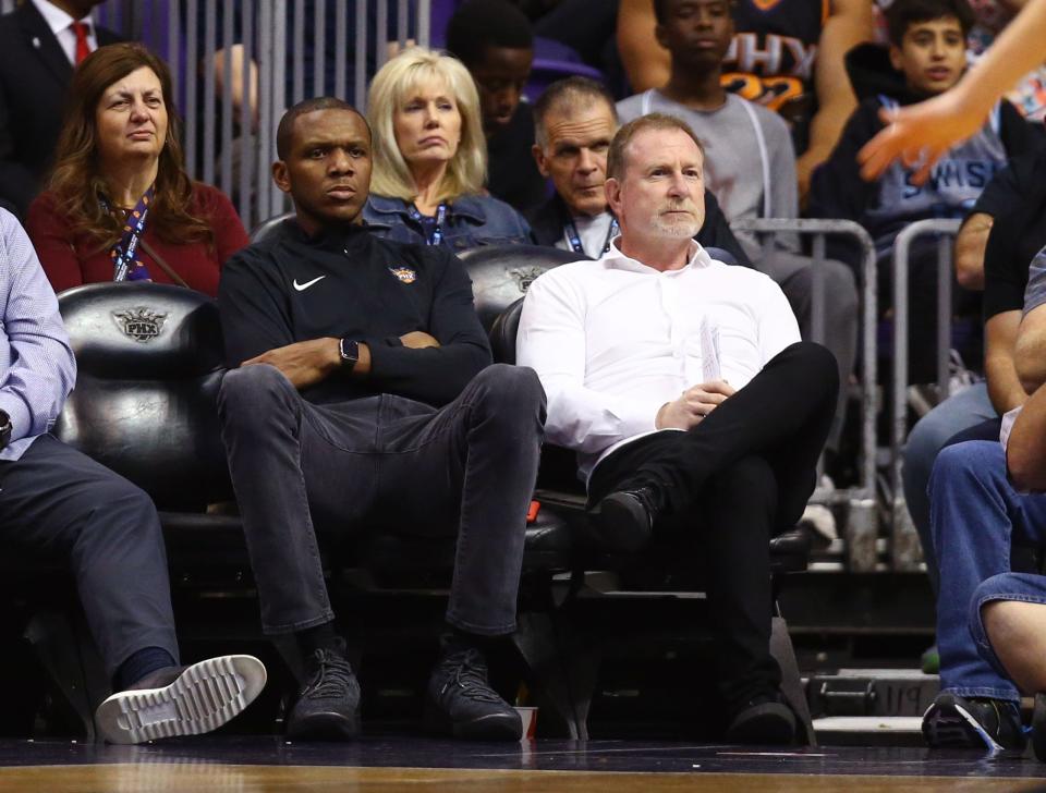 Recent NBA power rankings are not kind to Phoenix Suns owner Robert Sarver (right) and general manager James Jones.