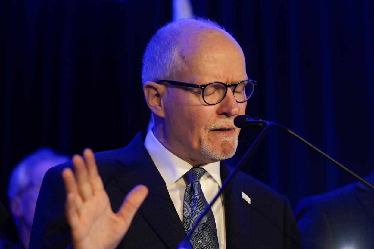 Chicago mayoral candidate Paul Vallas addresses his supporters after conceding the runoff election to his opponent, Brandon Johnson, at his watch party, Tuesday, April 4, 2023, in Chicago. (AP Photo/Erin Hooley)