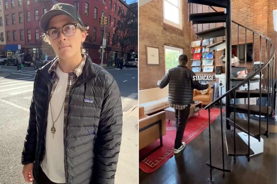 <p>Caleb Simpson/TikTok</p> Deacon Phillippe gives a tour of his West Village apartment.