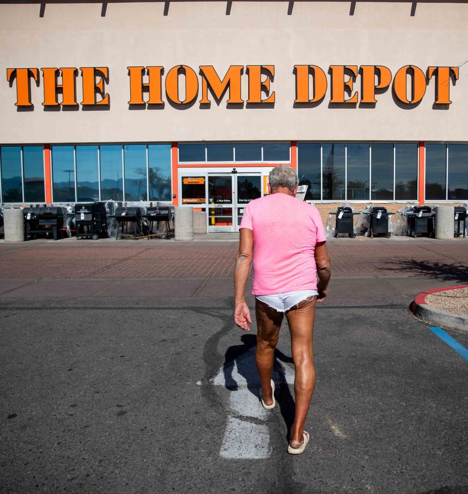 Phil Hertel walks into The Home Depot in Laveen on Jan. 30, 2024. Over the years, 'Phil the thong man' has become a leader who advocates for the good of the community.