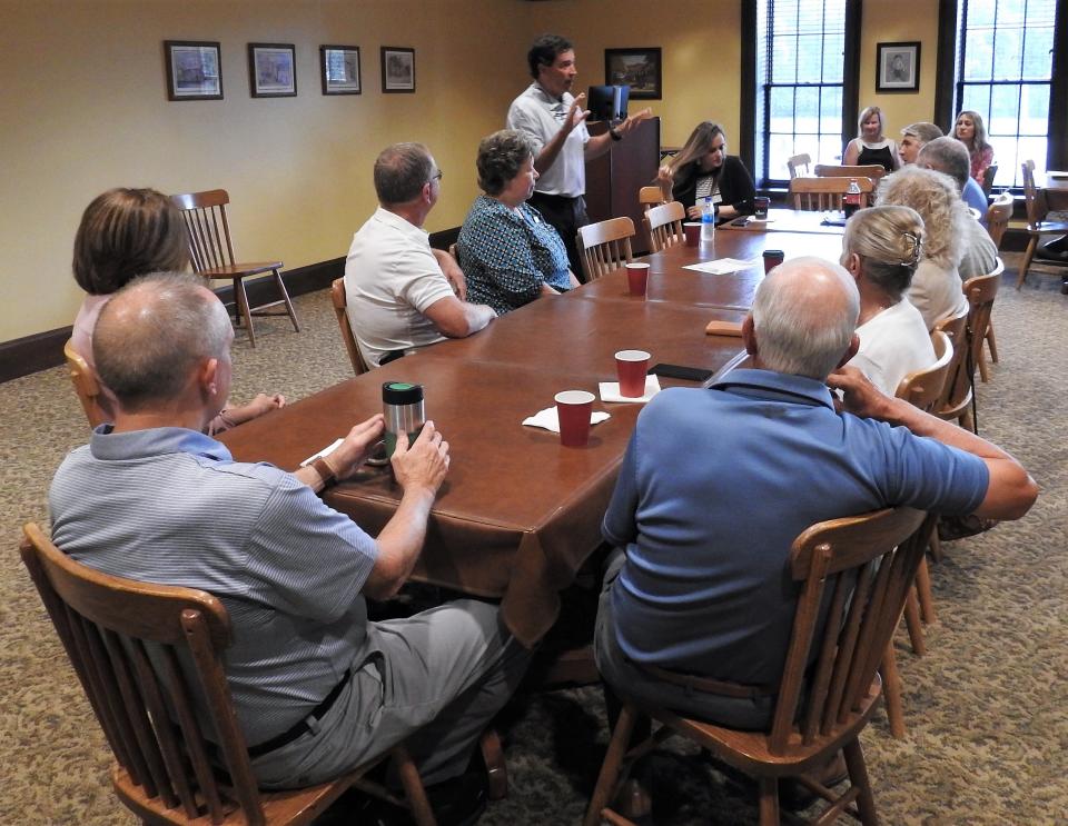 Rep. Troy Balderson discussed a variety of topics, from community projects to the importance of rural broadband, during a Coffee and Commerce event recently through the Coshocton County Chamber of Commerce.