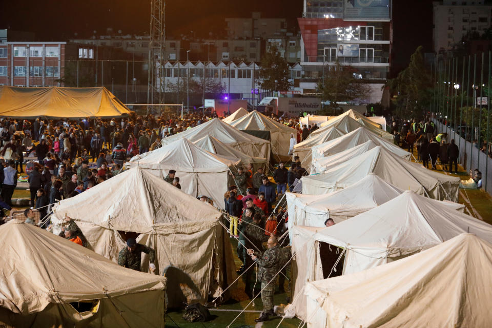 A general view of damnified at a makeshift camp in Durres, after an earthquake shook Albania, November 26, 2019. REUTERS/Florion Goga