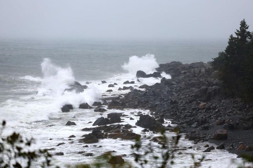 Waves crash ashore from Post-tropical cyclone Lee on Saturday in Lubec, Maine.