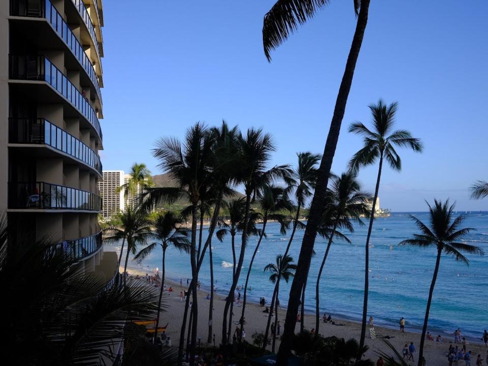 View from the balcony at the Royal Hawaiian hotel.