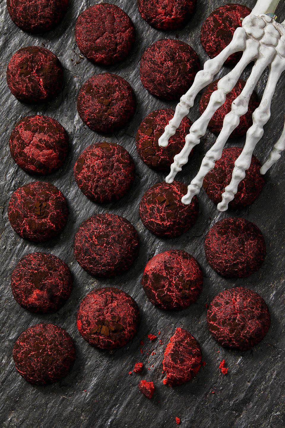 <p>Dust chewy red velvet cookie dough in black cocoa for an extra-spooky effect.</p><p><a class="link " href="https://www.amazon.com/King-Arthur-Flour-Black-Cocoa/dp/B00DUF4DIC/ref=sr_1_1_sspa?crid=3T89YLJYCAU9B&keywords=king+arthur+black+cocoa+powder&qid=1564685186&s=gateway&sprefix=king+arthur+black+cocoa%2Caps%2C123&sr=8-1-spons&psc=1&smid=A1B7M9EQGNCLQA&tag=syn-yahoo-20&ascsubtag=%5Bartid%7C10055.g.3676%5Bsrc%7Cyahoo-us" rel="nofollow noopener" target="_blank" data-ylk="slk:SHOP BLACK COCOA;elm:context_link;itc:0;sec:content-canvas">SHOP BLACK COCOA</a></p><p><em><a href="https://www.goodhousekeeping.com/food-recipes/a28509374/black-and-red-crinkle-cookies-recipe/" rel="nofollow noopener" target="_blank" data-ylk="slk:Get the recipe for Black and Red Crinkle Cookies »;elm:context_link;itc:0;sec:content-canvas" class="link ">Get the recipe for Black and Red Crinkle Cookies »</a></em></p>