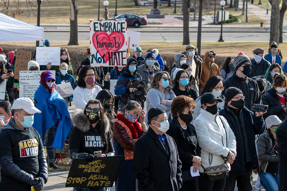 <p>A group gathered in St. Paul, Minnesota to remember the victims of Atlanta shootings to show the world they are united and not shattered by the violence. </p>