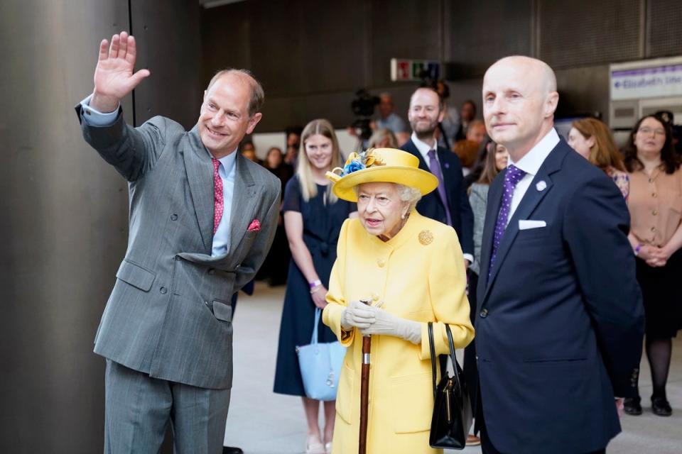 Purple train: Mr Byford with the Queen and the Earl of Wessex at Paddington station (PA)