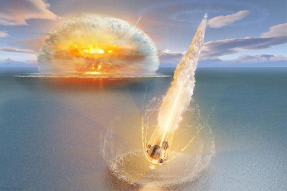 An artist's depiction of the dual meteor strike.