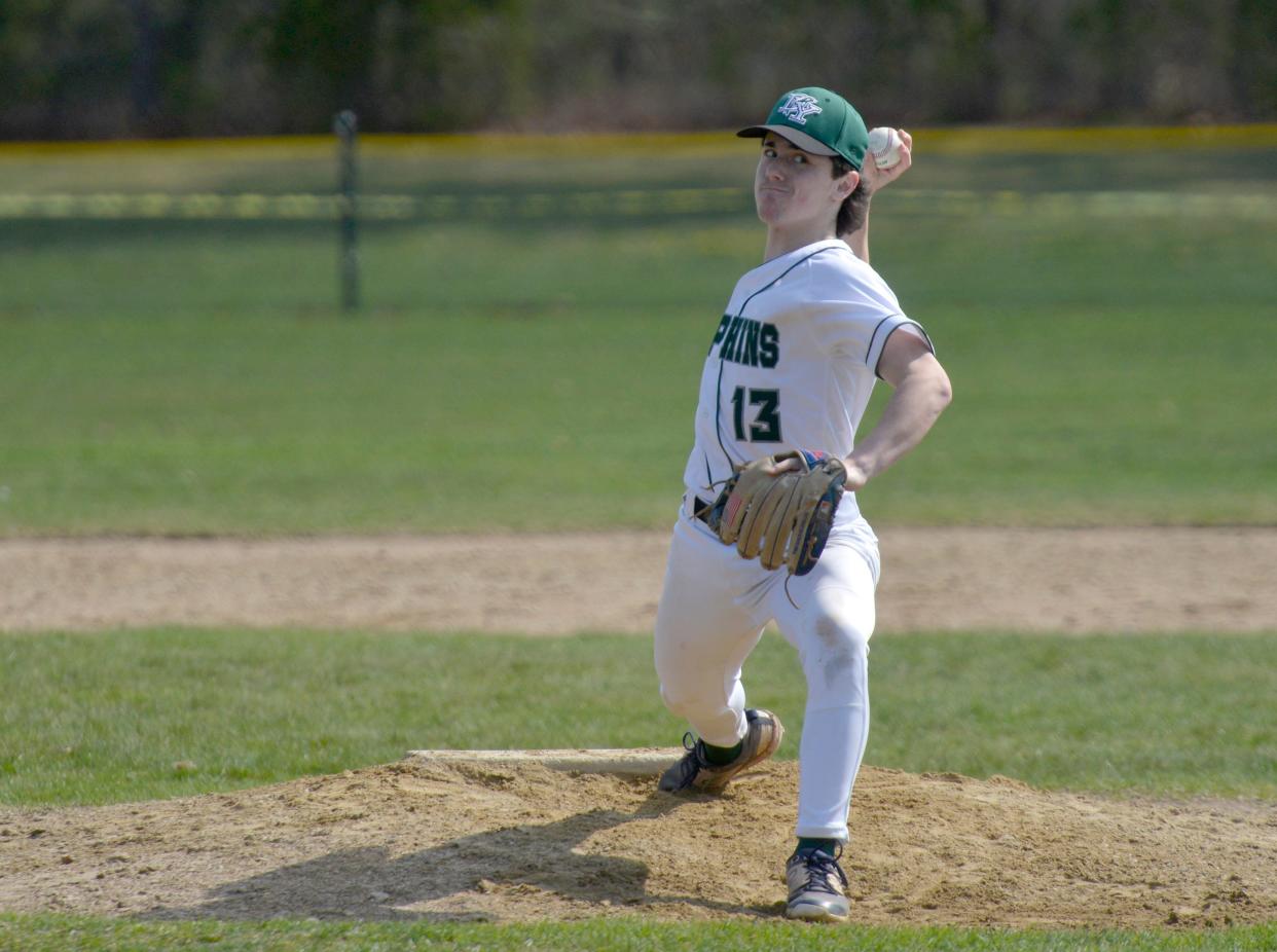 D-Y pitcher Gavin Desley keeps an eye on the Mashpee batter during inning action.